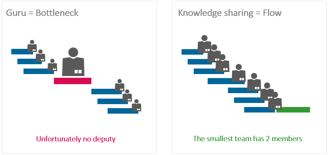 The sharing of knowledge helps avoid bottlenecks and delays in the project.