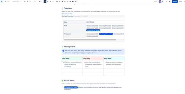 Jira for Scrum Masters – Step 2: Edit view of the Retrospective page in Confluence