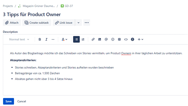 Jira Tips for Product Owners – Acceptance critera in the Description