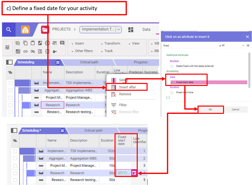 Planisware Enterprise – Set constraints: define a fixed date for activity