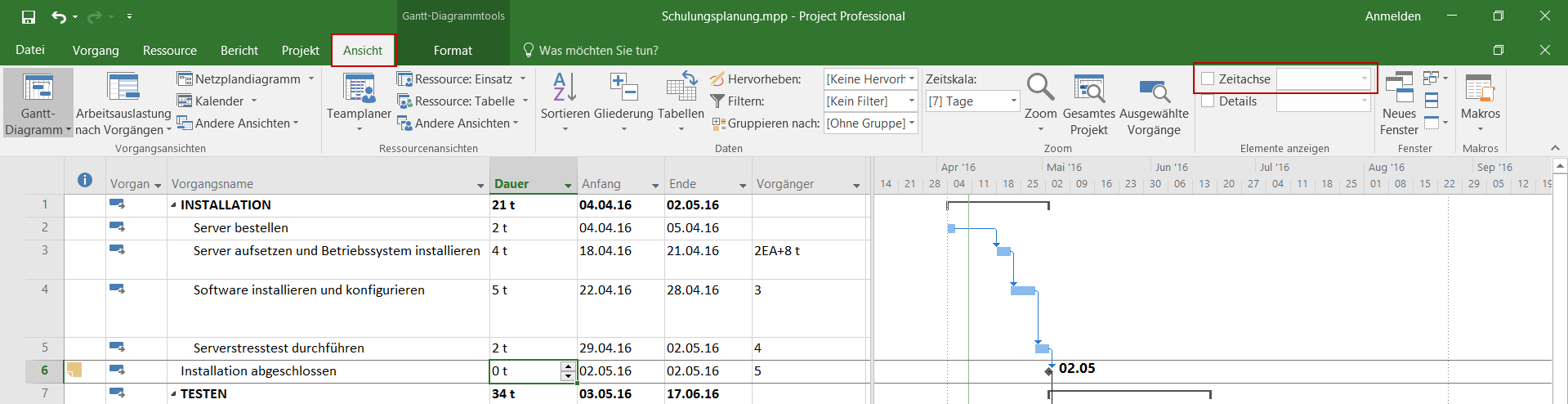 Mehrfache MS Project Timelines