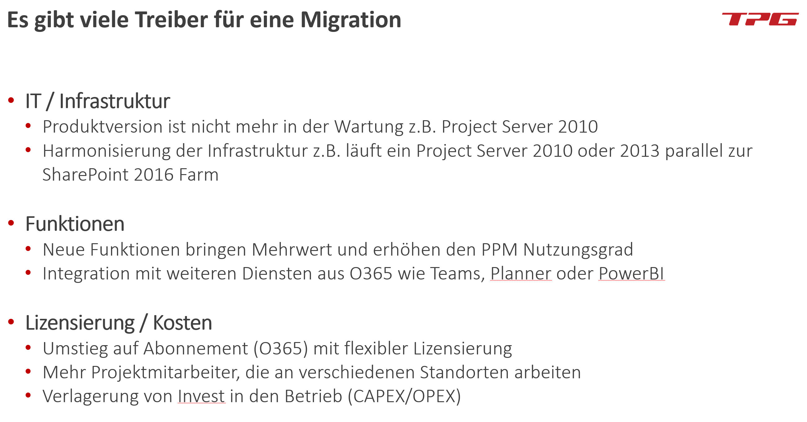 Treiber für die Microsoft Project Server Migration