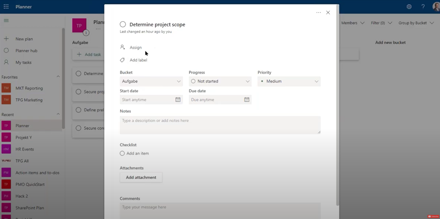 Eingabemöglichkeiten: Microsoft Planner Integration mit Project Online 
