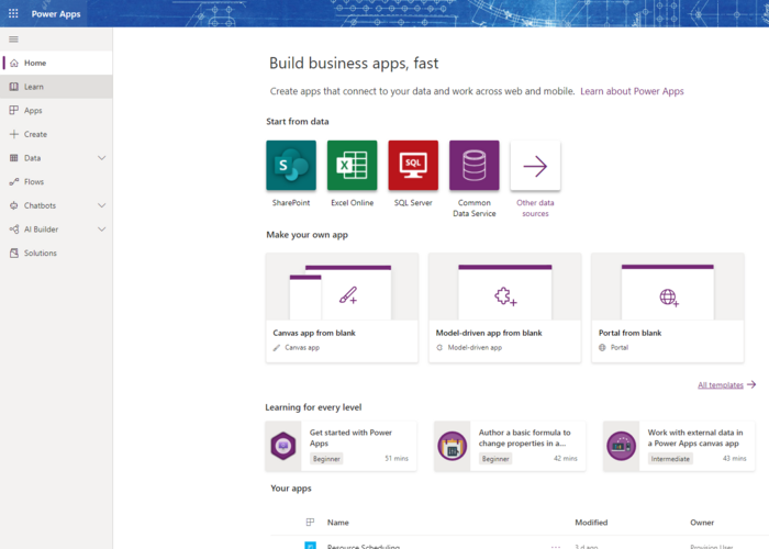 Select Microsoft PowerApps template